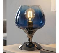 Lampe de table LED, lampe de chevet, lampe de chambre, verre bleu, lampe de lecture, H 20,5 cm