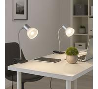 Lampe à pince blanche Lampe à pince LED avec fiche, lampe de table lampe de lecture, spot mobile, métal couleur titane verre blanc, 1x LED 3W 250Lm 3000K, HxLxB 34x9x6,1 cm, 2er Set