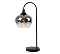 Lampe de table lampe de lecture fumée lampe boule de verre fumée chambre à coucher, métal noir, 1x LED 7W 806 blanc chaud, LxlxH 27,5x18x54 cm