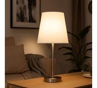 Lampe de table Lampe de table Abat-jour textile blanc Lampe de salon argentée, interrupteur à câble, douille E14, DxH 20x45 cm