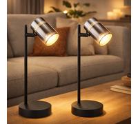 Lampe de table noire Lampe de bureau verre Lampe de chevet orientable, métal, douille GU10, LxlxH 13,2x12x35 cm, lot de 2