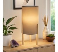 Lampe de chevet en bois Lampe de table Lampe de salon Textile Lampe de table grise, 1x douille E27, DxH 16 x 40 cm
