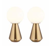 Lampe de table Lampe de table accu USB CCT cuivré Lampe de chevet Touchdimmer, opale, LED 1,5W 140Lm blanc chaud-blanc froid, DxH 12x23,5 cm, 2er Set