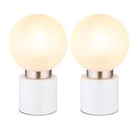 Lampe de table Lampe de table en verre Lampe de salon Boule satinée argentée blanche, interrupteur, métal, douille E14, DxH 15x24,5 cm, lot de 2