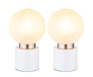 Lampe de table Lampe de table en verre Lampe de salon Boule satinée argentée blanche, interrupteur, métal, douille E14, DxH 15x24,5 cm, lot de 2