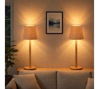 Lampe de table Lampe de table intérieure Salon Bambou CCT naturel LED Touchdimmer Accu dimmable USB, blanc chaud/blanc froid, DxH 11x33 cm, lot de 2
