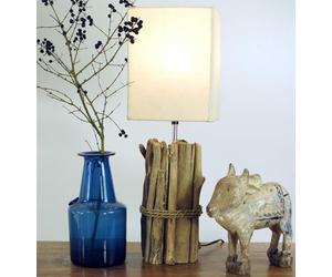 Lampe de Table / Lampe de Table Kuma, Fait à la Main à Bali Matériau Naturel Unique, Bois Flotté, Coton - Modèle Kuma, Boisdedérive, 50x17x17 cm, Natureelights, Lampes de Table en Matériau Naturel