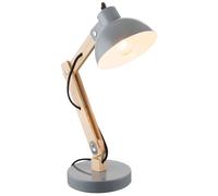Lampe de table lampe de table lampe d'appoint lampe de lecture lampe de bureau, maison de campagne bois naturel métal gris, 1x douille E27, LxlxH 31x16x42,5cm