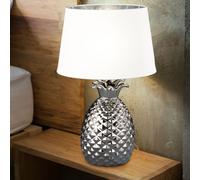 Lampe de table Lampe de table Lampe d'appoint Lampe de salon Lampe design ananas avec abat-jour textile, céramique argent, 1x douille E27, DxH 28x43 cm