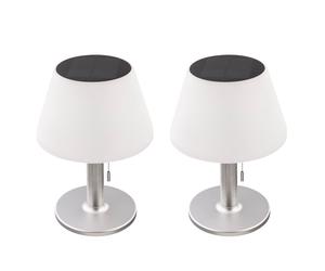 Lampe de table lampe solaire lampe d'extérieur lampe de terrasse lampe de table balcon, IP44 interrupteur à tirette à pile acier inoxydable blanc, 10x LED blanc chaud, DxH 19,5x28 cm, lot de 2