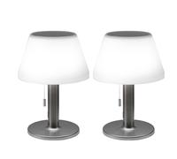 Lampe de table Lampe solaire Lampe d'extérieur Lampe de terrasse Lampe de table pour balcon, IP44 Accu Interrupteur à tirette Métal blanc, 10x LED blanc froid, DxH 20x28 cm, Set de 2