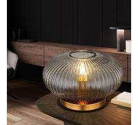 Lampe de table verre fumé Rétro Lampe de chevet Salon, métal laiton, 1x E27, DxH 30 x20 cm