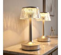 Lampe de table à accu cristal Lampe de table CCT dimmable Lampe de chevet Touchdimmer, argentée, LED 0,7W 90Lm blanc chaud, DxH 12x23 cm, set de 2 pièces