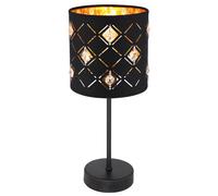 Lampe de table LED à intensité variable Lampe d'appoint Cristaux Lampe de chevet Abat-jour en tissu noir, 1x 4W 470Lm blanc chaud, DxH 15x35 cm