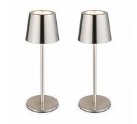 Lampe de table LED Akku Lampe de table Touch extérieur intérieur argent Lampe de jardin Touchdimmer USB, métal, 2W 50Lm blanc chaud froid, DxH 8,5x28 cm, 2er Set