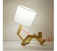 Lampe de table LED en bois robot articulée créative avec abat-jour en tissu blanc pour chambre d'étude de chevet de jeunes enfants
