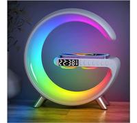 Lampe de table LED intelligente 4 en 1 avec chargeur sans fil - Contrôle par application - Haut-parleur Bluetooth - Réveil - Pour la maison, le bureau, l'étude - Blanc