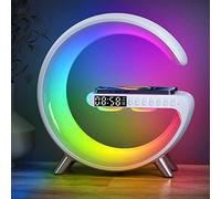 Lampe de table LED intelligente FuyoSegen, veilleuse 4 en 1, chargeur sans fil, réveil et haut-parleur Bluetooth avec contrôle par application, lampe de table à changement de couleur pour chambre,