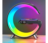 Lampe de table LED intelligente FuyoSegen, veilleuse 4 en 1, chargeur sans fil, réveil et haut-parleur Bluetooth avec contrôle par application, lampe de table à changement de couleur pour chambre,