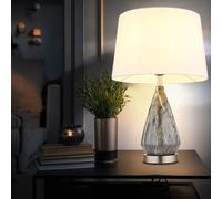 Lampe de table LED Lampe d'appoint aspect marbre Lampe de salle à manger Abat-jour textile blanc, métal nickel, blanc,9W 810lm blanc chaud, DxH 35x54 cm