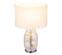 Lampe de table LED Lampe d'appoint Feuilles Design Abat-jour textile blanc, verre plastique métal textile, 1x E27 LED blanc chaud, DxH 25x38 cm