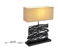Lampe de table LED Lampe d'appoint Lampe en bois Lampe de bureau Lampe de salon, bois noir tissu gris, 10,5W 1055 lumens blanc chaud, H 50 cm