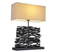 Lampe de table LED Lampe d'appoint Lampe en bois Lampe de bureau Lampe de salon, bois noir tissu gris, 10,5W 1055lm blanc chaud, H 50 cm