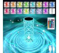 Lampe de table LED, lampe de chevet en cristal, lampe de table en acrylique diamant sans fil à intensité variable avec télécommande, lumière de nuit RVB changeante 2000 mAh, 16 couleurs, pour chambre