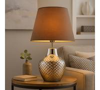 Lampe De Table Lampe De Chevet LED Textile Marron Céramique Chrome