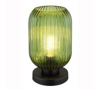 Lampe de table LED Lampe de chevet Lampe de salon Chambre à coucher, métal noir verre vert, E27 filament LED blanc chaud, H 24 cm