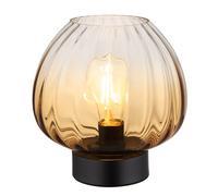 Lampe de table LED Lampe de table en verre chambre à coucher ambre noir, interrupteur, métal, 1x 7W 630lm blanc chaud, DxH 23x23,5 cm