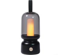 Lampe de table LED rétro avec batterie rechargeable par USB, lumière chaude 1800 K et simulation de flamme pour une ambiance intérieure confortable (noir)