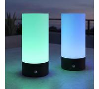 Lampe de table LED Lampe de table extérieure Intérieur Lampe de balcon Batterie Touchdimmer USB noir RGB changement de couleur, métal, 1,8W 100lm blanc chaud, DxH 8,8x19 cm, 2er Set