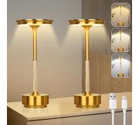 Lampe de Table LED Sans Fil, Lampe de Table Rechargeable avec 3 Températures de Couleur, Lot de 2 Variation d'intensité Possible à L'infini, pour Utilisable intérieur/extérieur (Or)