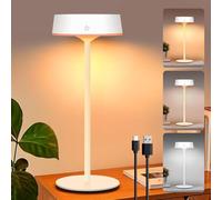 Lampe de Table LED Sans Fil, Solaire d'Extérieur avec Interrupteur Tactile, Rechargeable par USB, 3 Températures de Couleur, Intensité Variable en Continu pour Intérieur & Extérieur (Blanc*Lot de 1)