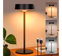 Lampe de Table LED Sans Fil, Solaire d'Extérieur avec Interrupteur Tactile, Rechargeable par USB, 3 Températures de Couleur, Intensité Variable en Continu pour Intérieur & Extérieur (Noir*Lot de 1)