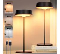 Lampe de Table LED Sans Fil & Solaire d'Extérieur avec Interrupteur Tactile, Rechargeable par USB, 3 Températures de Couleur, Intensité Variable en Continu pour Intérieur & Extérieur (Noir*Lot de 2)