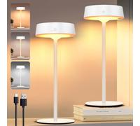 Lampe de Table LED Sans Fil & Solaire d'Extérieur avec Interrupteur Tactile, Rechargeable par USB, 3 Températures de Couleur, Intensité Variable en Continu pour Intérieur & Extérieur (Blanc*Lot de 2)