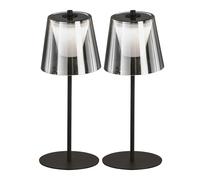 Lampe de table LED Touchdimmer Lampe d'extérieur verre fumé Lampe de jardin accu Lampe de table, métal noir sable, 2W 270lm blanc chaud, DxH 14 x 35 cm, 2er Set