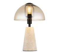 Lampe de table LED Travertine pierre en forme de champignon Lampe de chevet verre ambre Lampe d'appoint grise, métal, 1x 4W 350Lm blanc chaud, DxH 20x31 cm