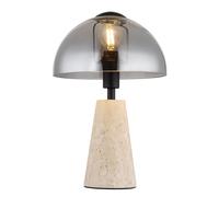 Lampe de table LED Travertine pierre grise lampe de chevet verre fumé champignon lampe de table salon, 1x E14, DxH 20 x 31 cm