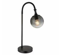 Lampe de table LED verre fumé Lampe de table boule lampe d'appoint noire lampe de salon, métal, 7W 806lm blanc chaud, l x h 22,5 x 57,5 cm