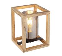 Lampe de table LED verre fumé Lampe de table noire Lampe d'appoint bois naturel, aspect bulles d'air, 7W 806lm blanc chaud, LxlxH 17x17x22 cm