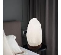 Douille de lampe de sel Lampe en cristal de sel petite lampe de table, bois brun foncé, blanc, 1x E14, DxH 12 x 19 cm