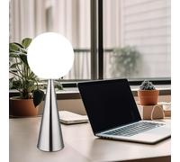 Lampe de table LED Lampe de chevet Lampe de lecture Lampe de salon Lampe de table Lampe d'appoint, métal Boule de verre blanc argenté, 3,7W 320lm blanc chaud, H 49,5 cm