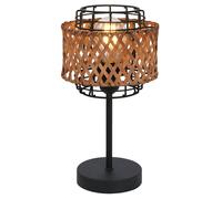 Lampe de table métal bambou lampe de table lampe de lecture noire lampe d'appoint salon, grille métallique ronde, 1x E27, DxH 17x32 cm