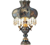 Lampe de table moderne du milieu du siècle - Lampe de chevet en résine peinte à l'ancienne avec abat-jour en tissu en dentelle pour salon, chambre, bureau ou chevet
