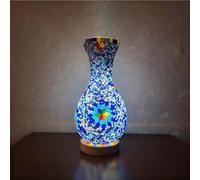 Lampe de Table Mosaïque de Style Marocain Turc Avec Alimentation USB Base Bois Peut Contenir de l'eau Pour Organiser la Lampe Vase Verre Coloré Dans le Salon ou la Chambre à Coucher，(5,11 "* 11")