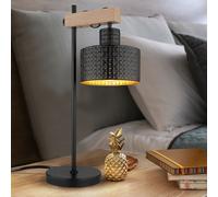 Lampe de table noire dorée Lampe de table réglable en hauteur Lampe de chevet Lampe d'appoint aspect bois, L x H 31 x 55 cm