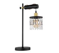 Lampe de table noire, lampe de côté, lampe de lecture, lampe de bureau, lampe parapluie, bois, cristaux de verre, métal, 1x douille E27, LxlxH 34x18x55 cm
